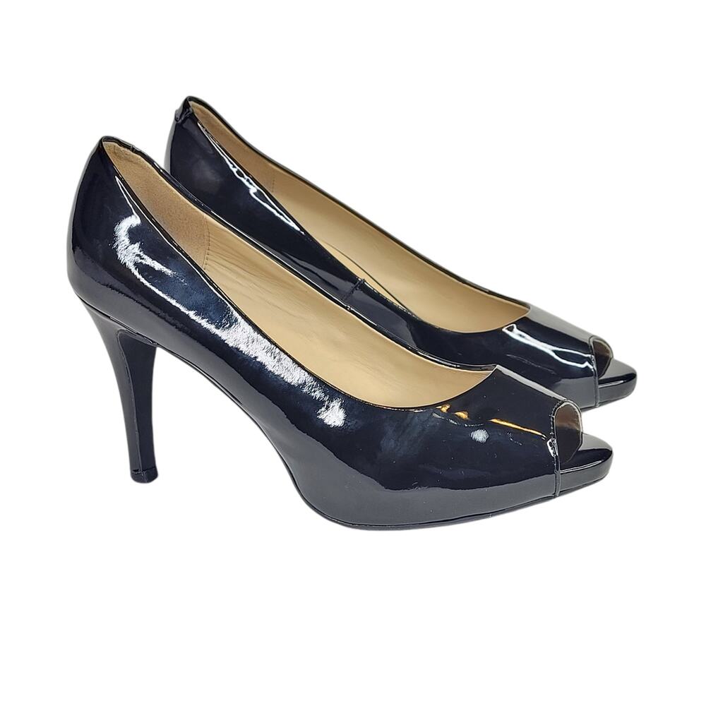 Geox Respira Open Toe Glossy Black Size 37 High Heel Italian Patent Shoes